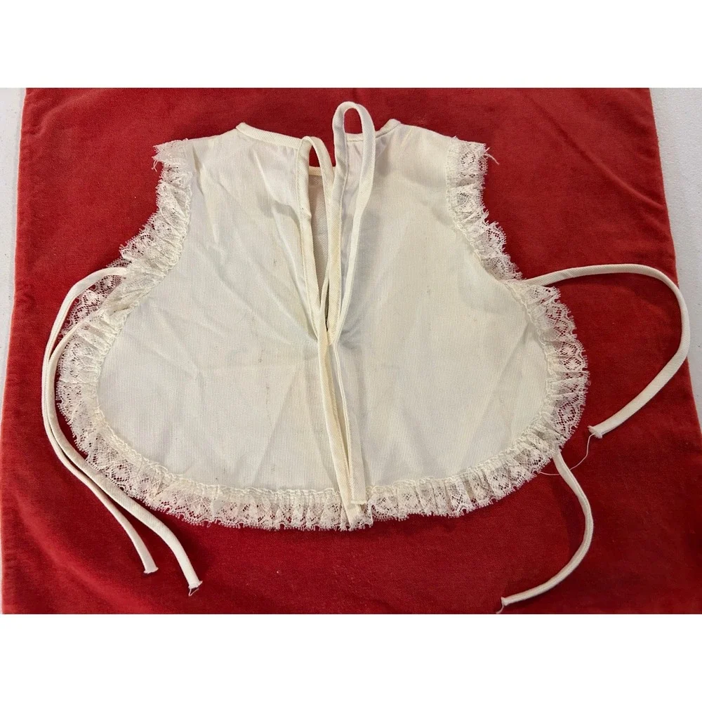 Vintage Antique Baby Bib Cream Linen Mouse Watermelon Pocket